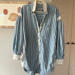 Free People Stripe Buttondown with Waffle Inset Size Large